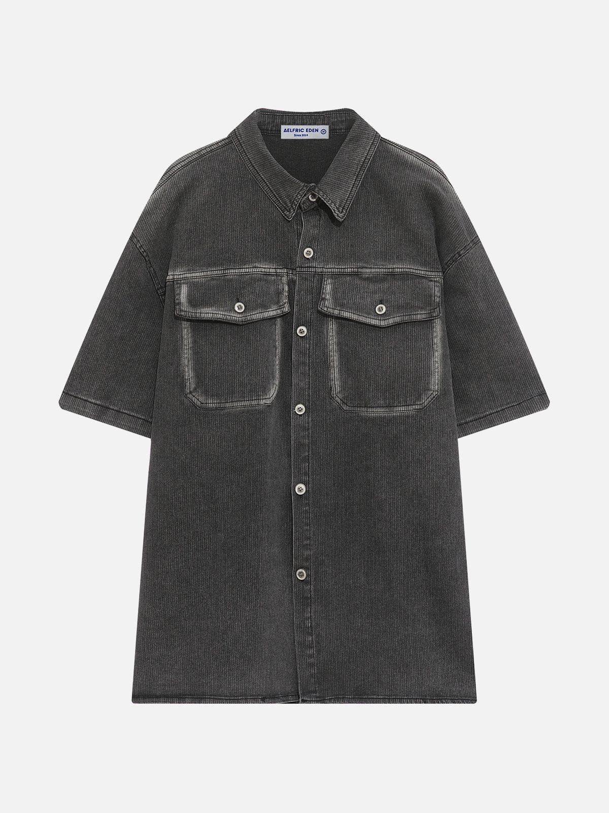Aelfric Eden Gradient Pockets Washed Denim Short Sleeve Shirts sold by Aelfric Eden product image thumbnail 2