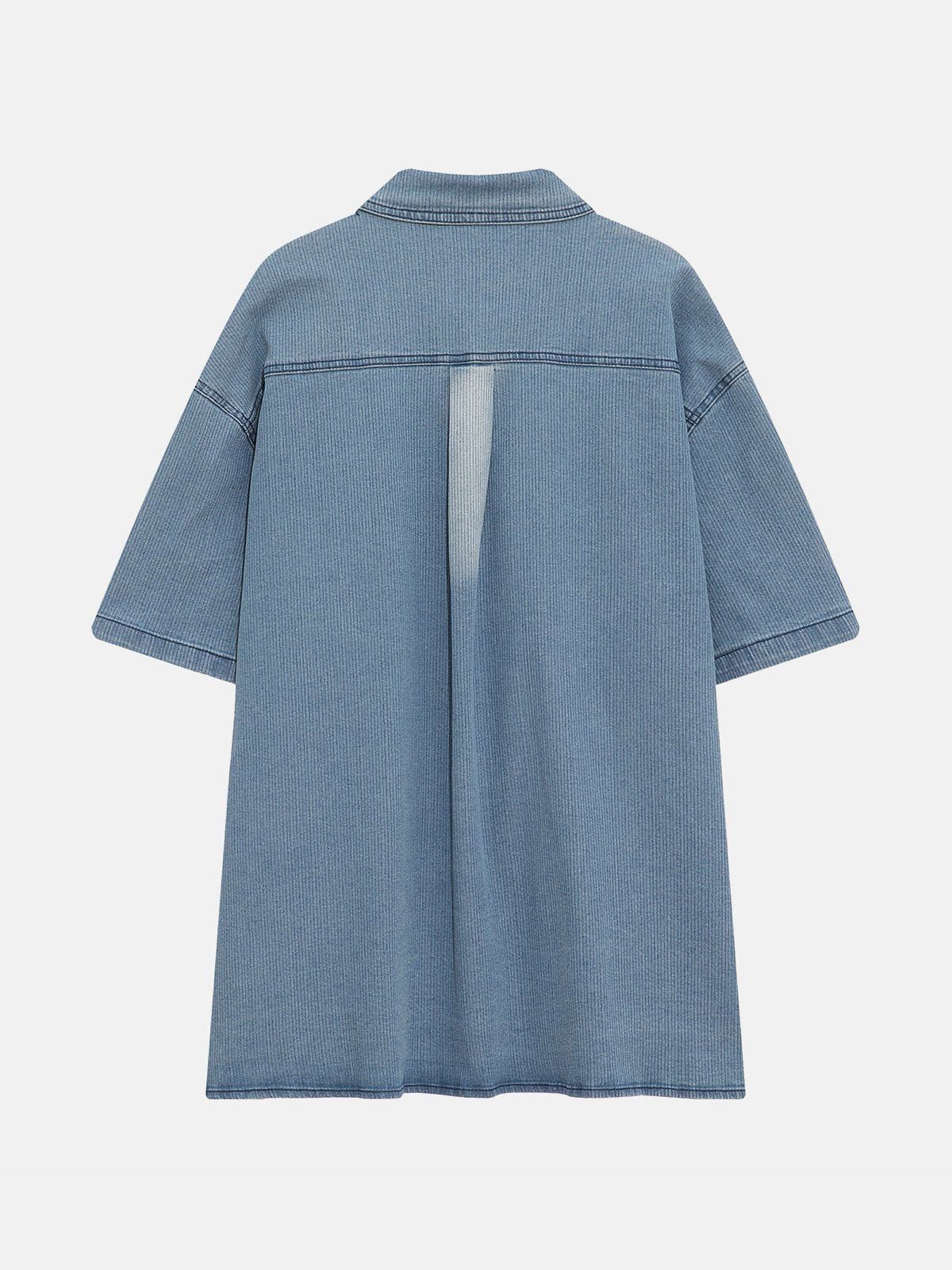 Aelfric Eden Gradient Pockets Washed Denim Short Sleeve Shirts sold by Aelfric Eden product image thumbnail 3