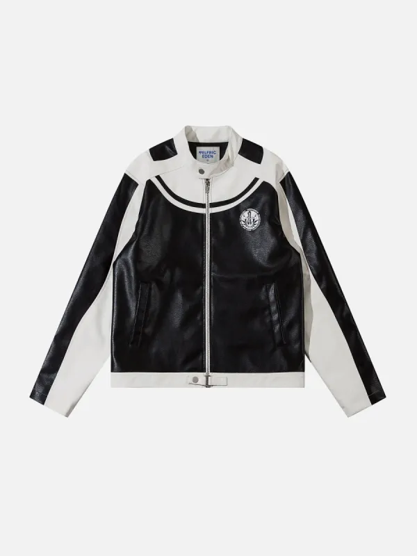 Aelfric Eden Color Blocking Print Cropped Faux Leather Jacket sold by Aelfric Eden