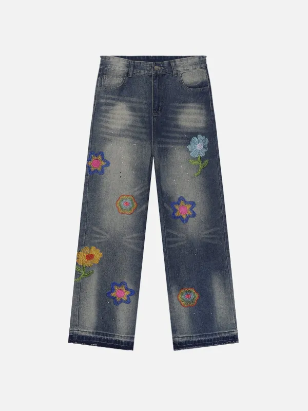Aelfric Eden Embroidery Flower Washed Loose Jeans sold by Aelfric Eden