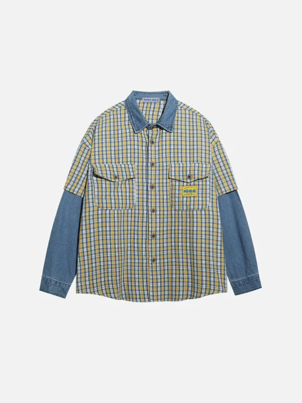 Aelfric Eden Denim Plaid Long Sleeve Shirt sold by Aelfric Eden