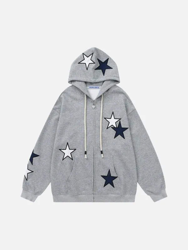 Aelfric Eden Color Blocking Star Zip Up Hoodie sold by Aelfric Eden