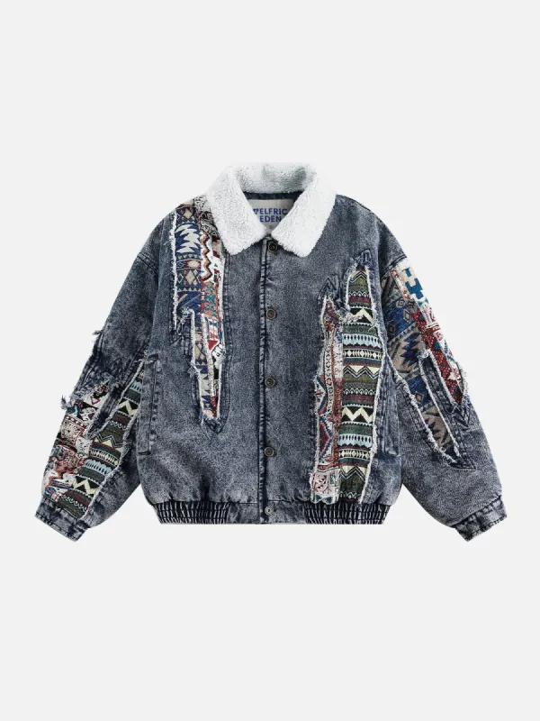 Aelfric Eden Fair Isle Patchwork Denim Coat sold by Aelfric Eden