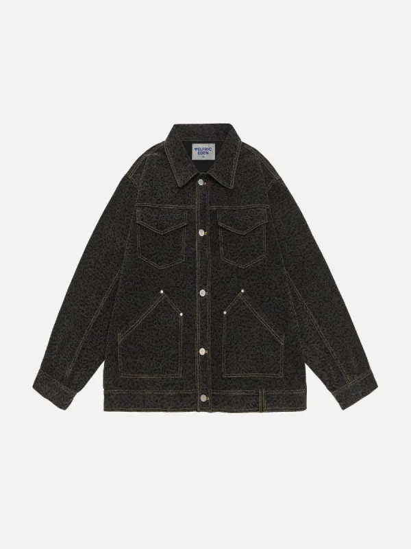 Aelfric Eden Black Leopard Print Denim Jacket sold by Aelfric Eden