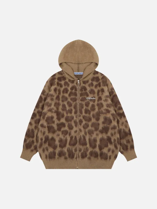 Aelfric Eden Leopard Print Knit Zip Up Hoodie sold by Aelfric Eden