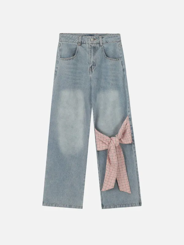 Aelfric Eden Plaid Bow Loose Jeans sold by Aelfric Eden