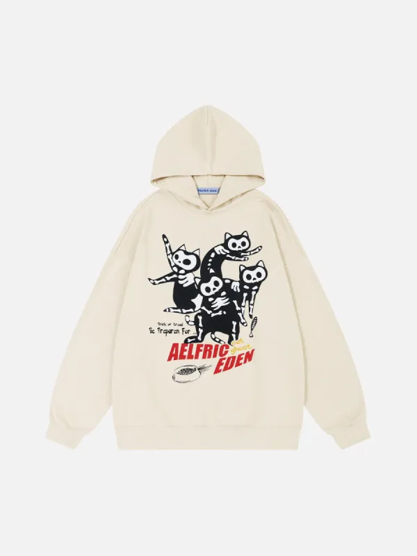 Aelfric Eden Skeleton Cat Print Hoodie sold by Aelfric Eden