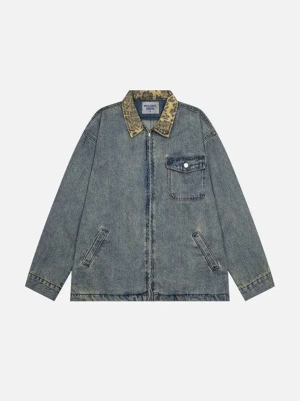 Aelfric Eden Leopard Print Patchwork Denim Jacket sold by Aelfric Eden