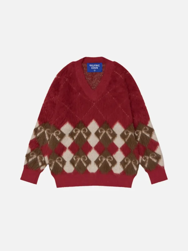 Aelfric Eden Christmas Rhomboid Bow V-Neck Sweater sold by Aelfric Eden