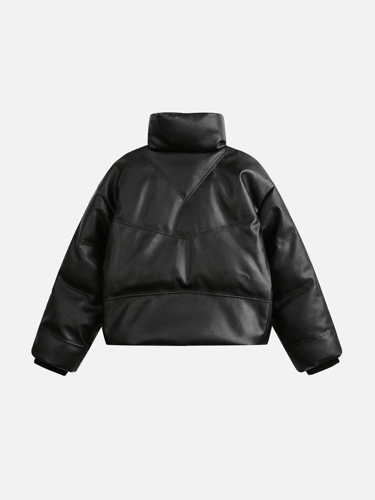 Aelfric Eden Solid High Collar Faux Leather Coat sold by Aelfric Eden product image thumbnail 2