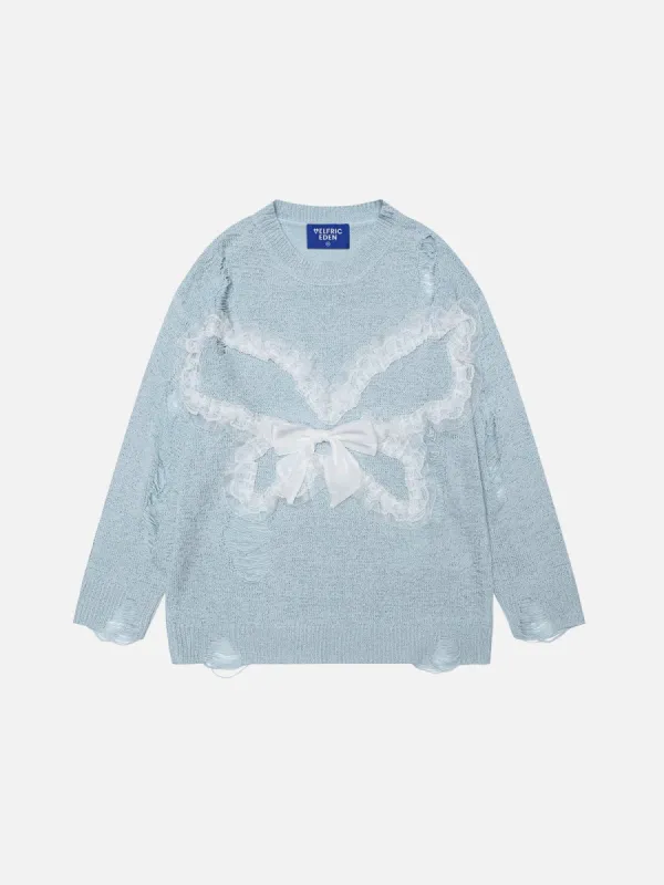 Aelfric Eden Lace Bow Distressed Sweater sold by Aelfric Eden