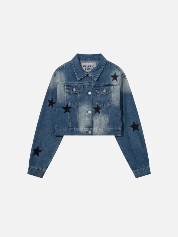 Aelfric Eden Star Graphic Cropped Denim Jacket sold by Aelfric Eden