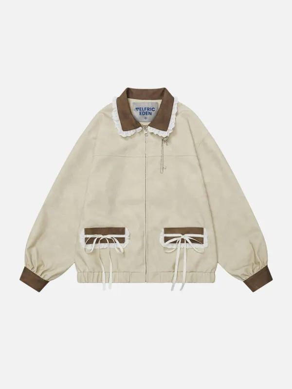 Aelfric Eden Color Blocking Lace Faux Leather Jacket sold by Aelfric Eden