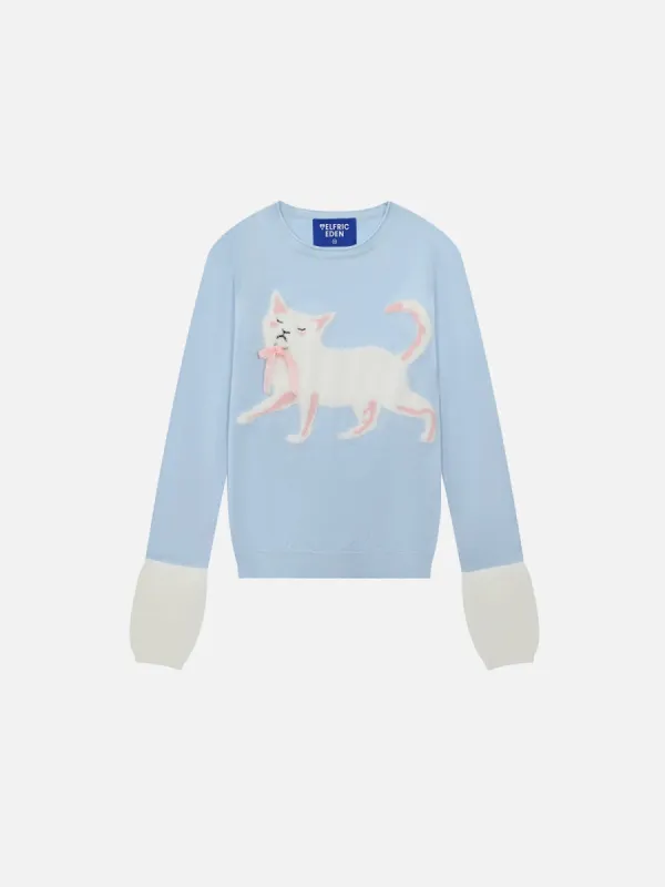 Aelfric Eden Cute Cat Jacquard Cropped Sweater sold by Aelfric Eden
