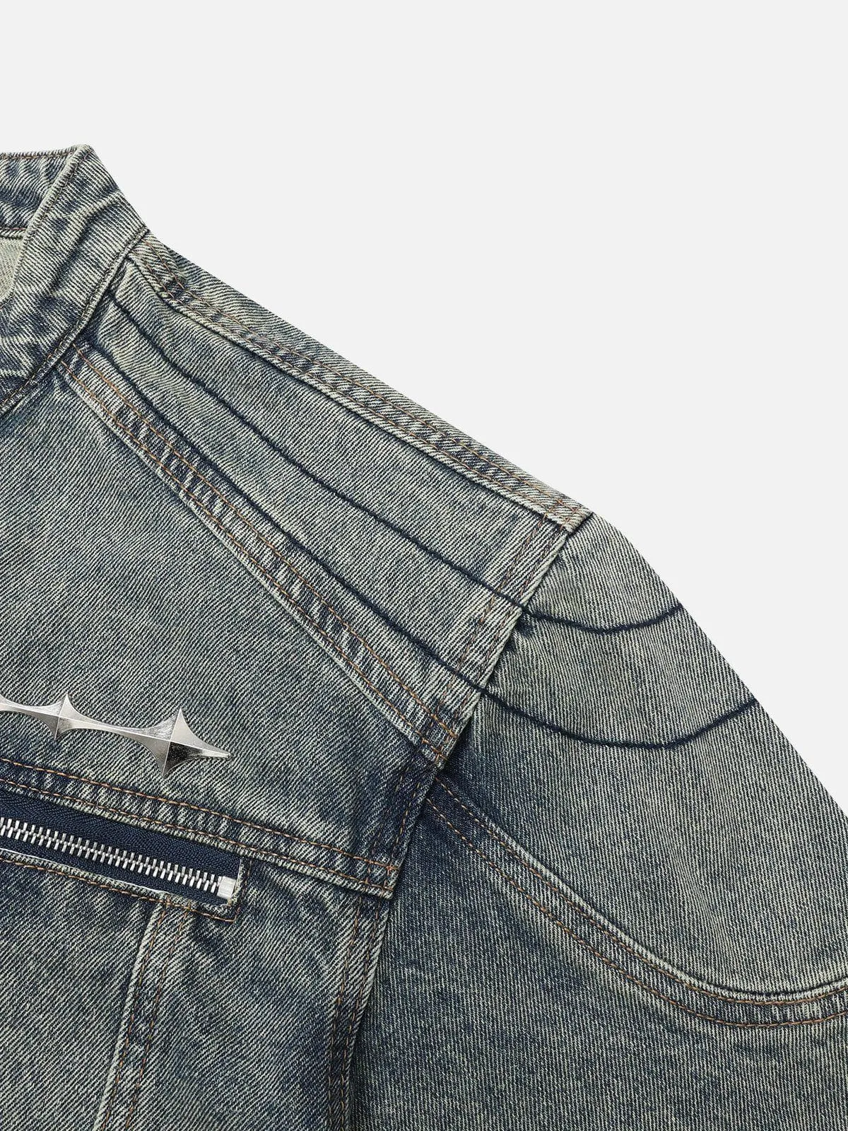 Aelfric Eden Cropped Washed Denim Racing Jacket sold by Aelfric Eden product image thumbnail 5