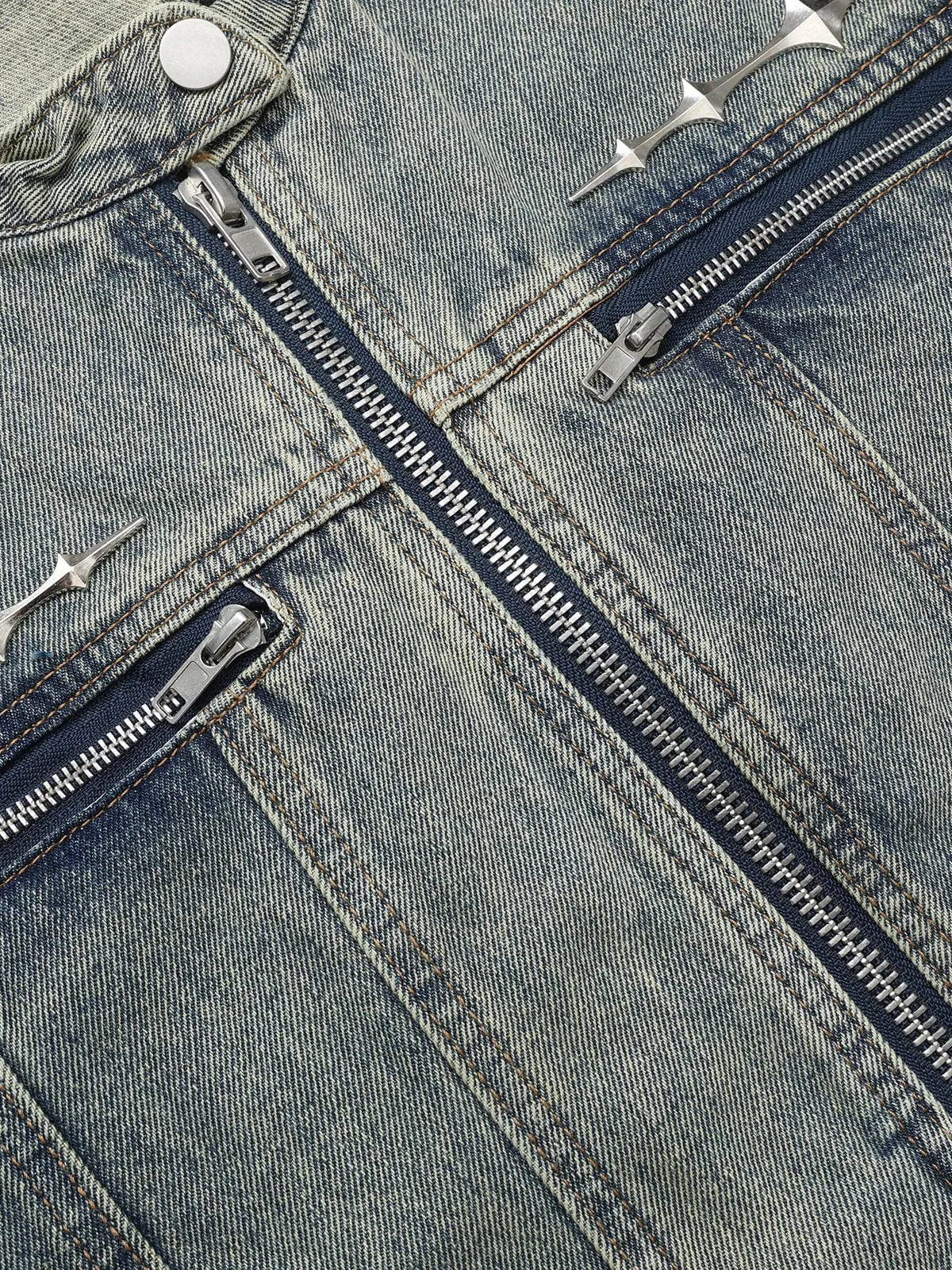 Aelfric Eden Cropped Washed Denim Racing Jacket sold by Aelfric Eden product image thumbnail 4