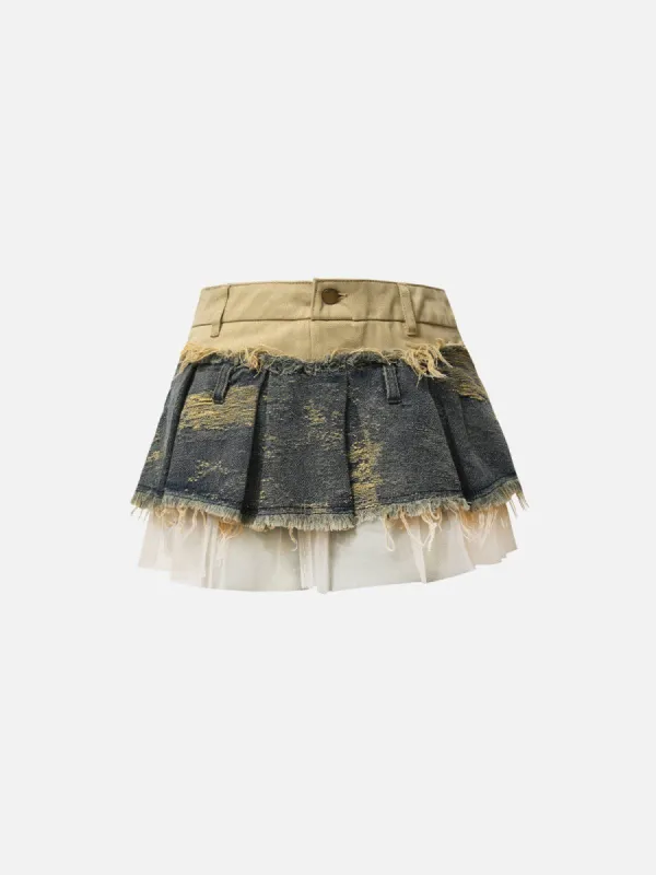 Aelfric Eden Fringe Patchwork Denim Skirt sold by Aelfric Eden