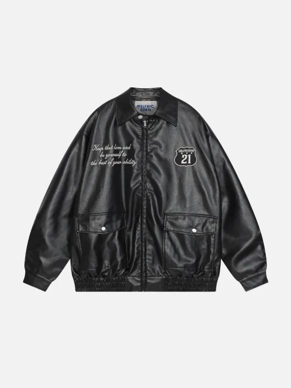 Aelfric Eden Embroidery Faux Leather Racing Jacket sold by Aelfric Eden