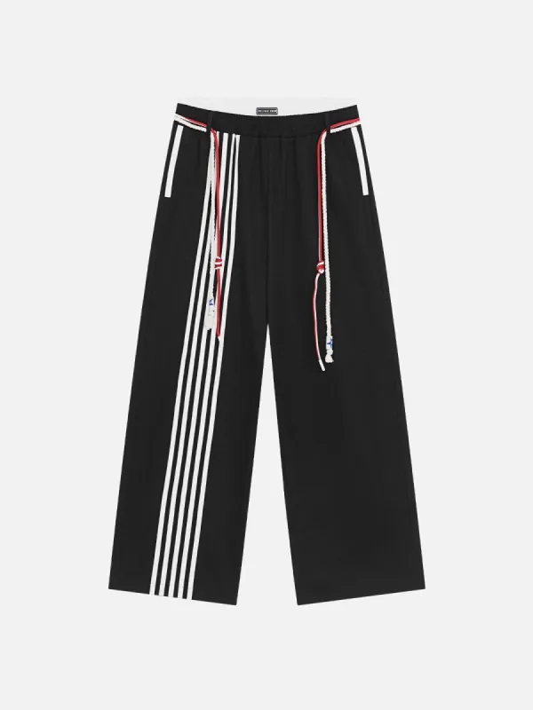 Aelfric Eden Double Waist Band Stripe Patchwork Sweatpants - Wide Leg Baggy Pants With Pockets