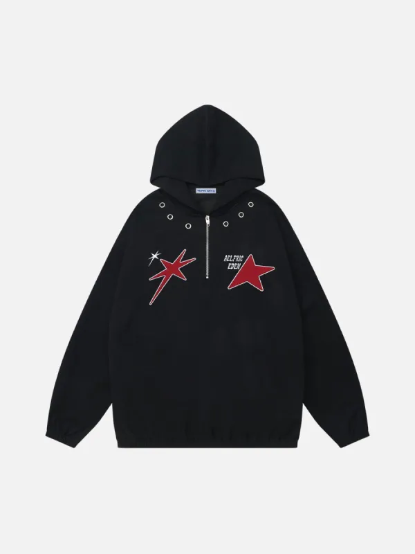 Aelfric Eden Embroidery Star Half Zip Up Hoodie sold by Aelfric Eden