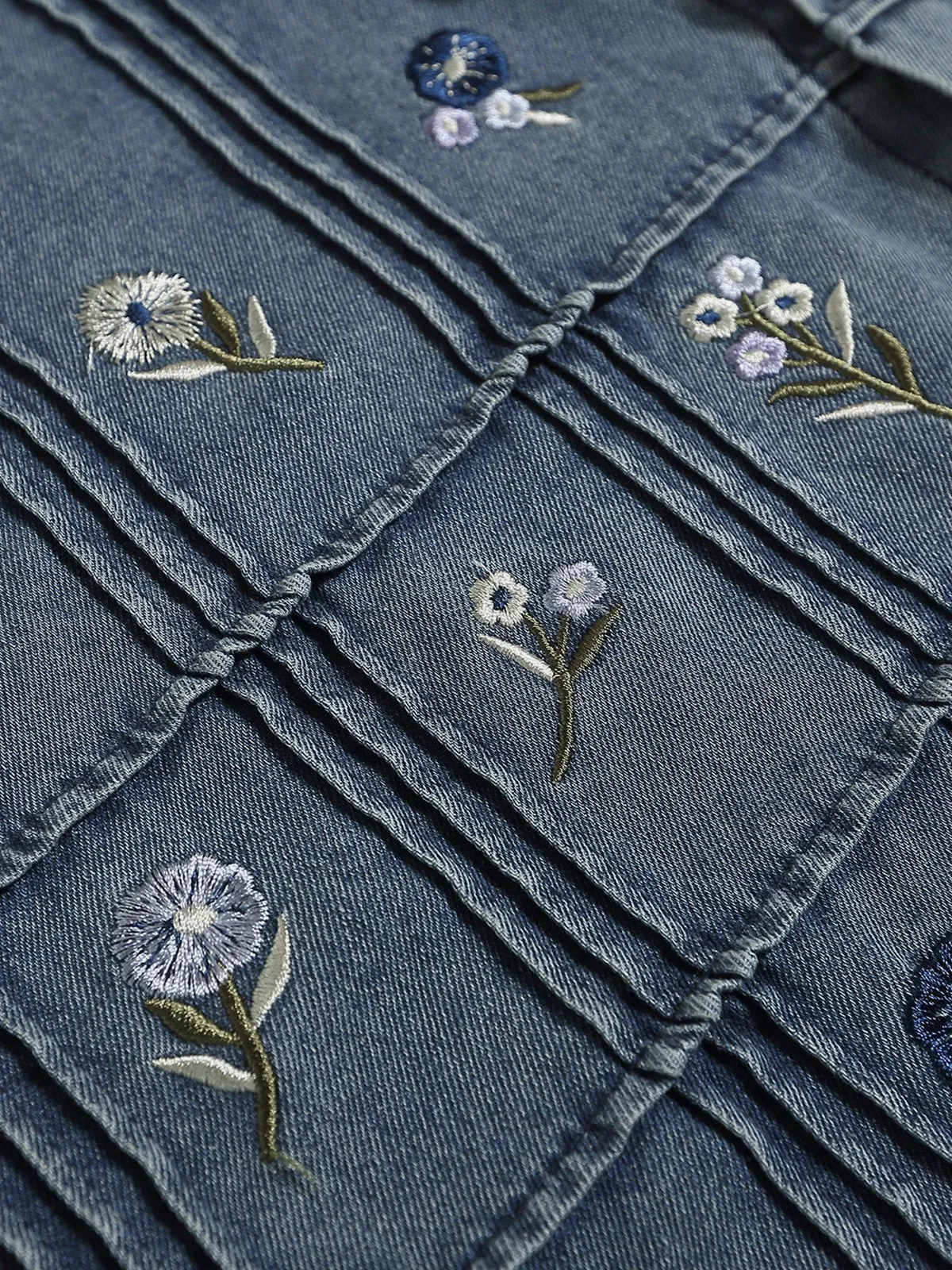 Aelfric Eden Flower Embroidery Denim Short Sleeve Shirt sold by Aelfric Eden product image thumbnail 3
