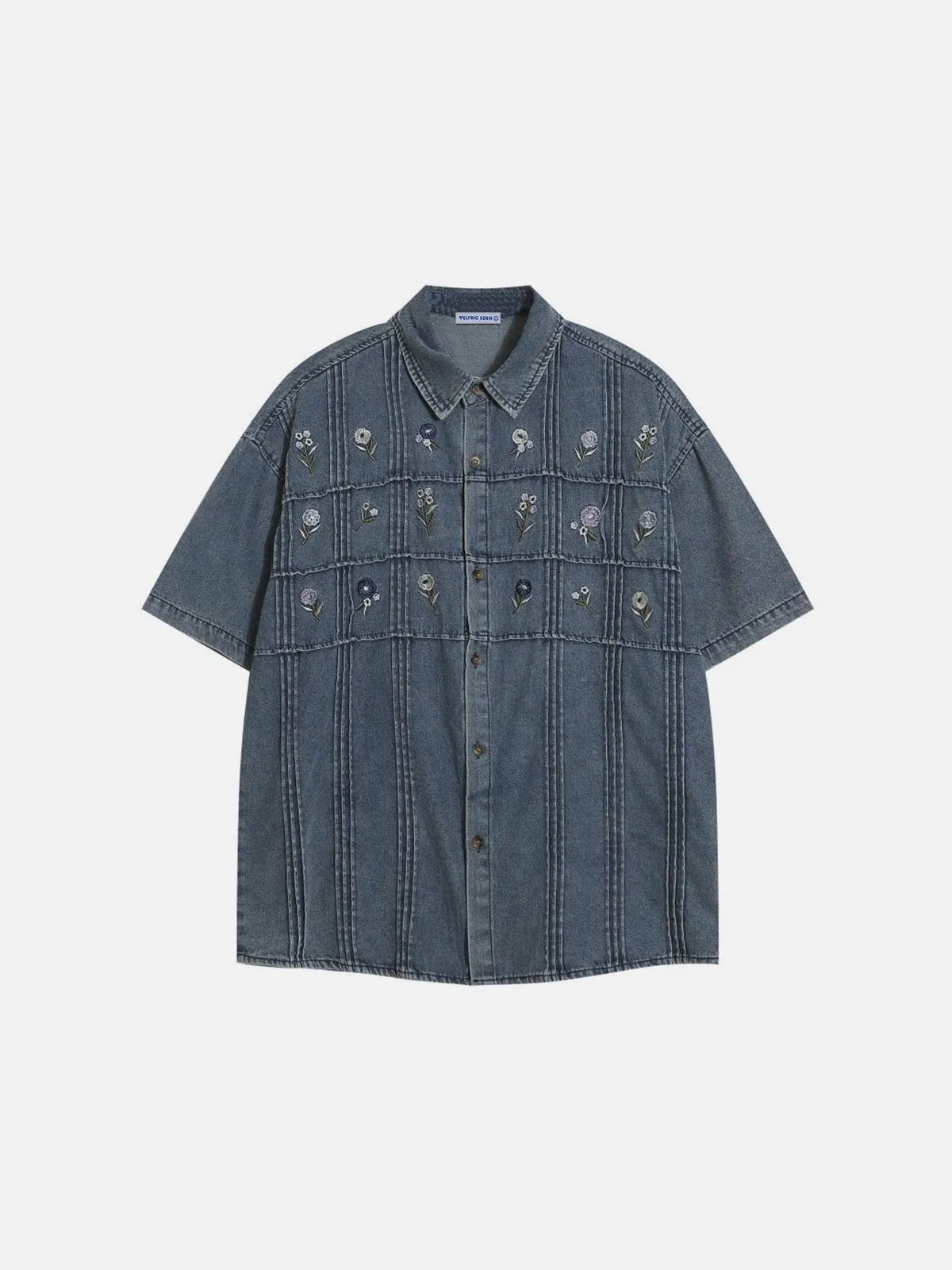 Aelfric Eden Flower Embroidery Denim Short Sleeve Shirt sold by Aelfric Eden