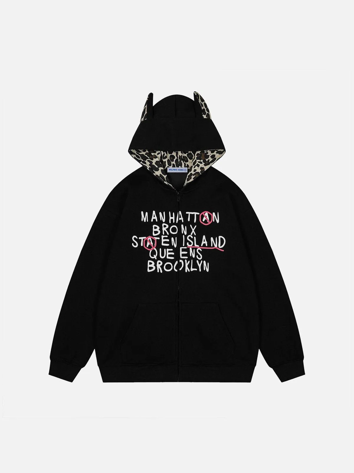 Aelfric Eden Leopard Print Patchwork Zip Up Hoodie sold by Aelfric Eden product image thumbnail 2