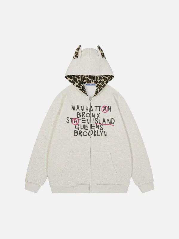Aelfric Eden Leopard Print Patchwork Zip Up Hoodie sold by Aelfric Eden