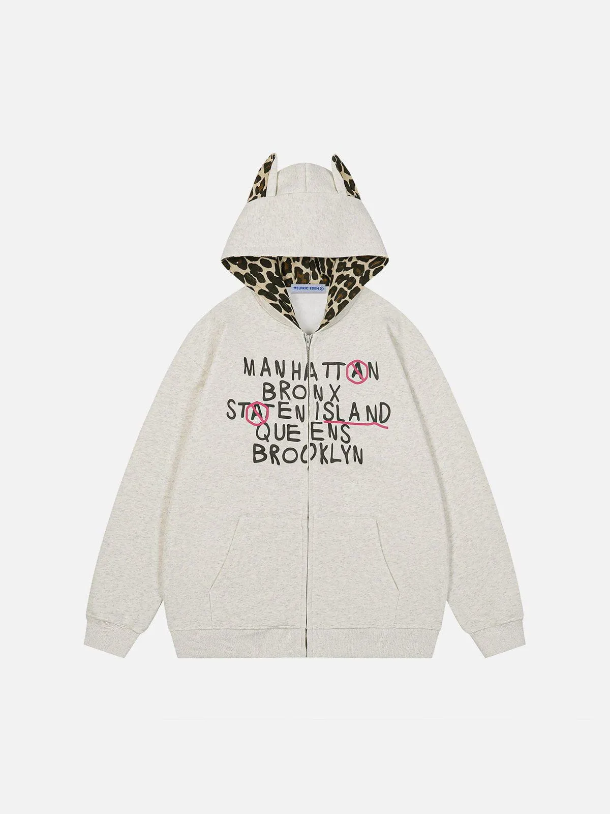 Aelfric Eden Leopard Print Patchwork Zip Up Hoodie sold by Aelfric Eden