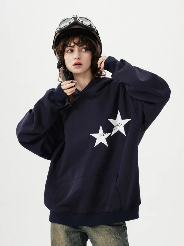 Star Print Color Contrast Hoodie sold by Aelfric Eden