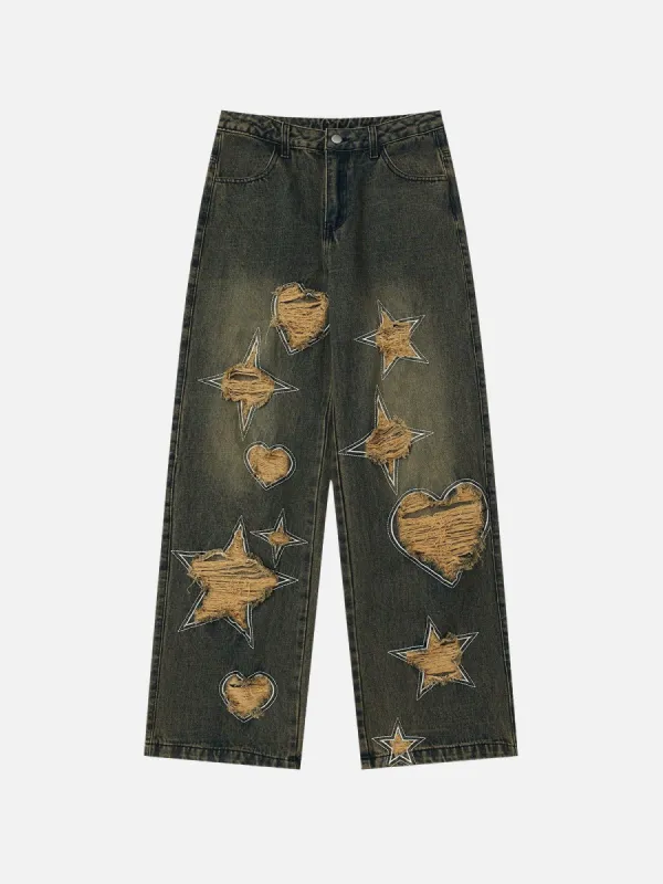 Aelfric Eden Star Heart Distressed Loose Jeans sold by Aelfric Eden