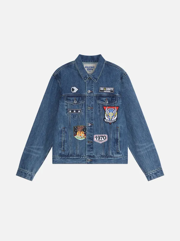 Aelfric Eden Embroidery Badge Boxy Denim Jacket sold by Aelfric Eden