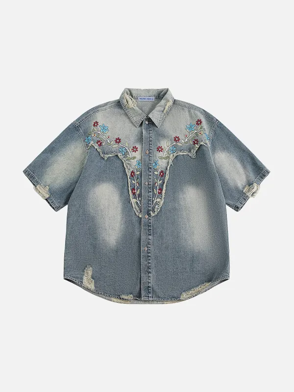 Aelfric Eden Floral Embroidery Denim Shirt sold by Aelfric Eden