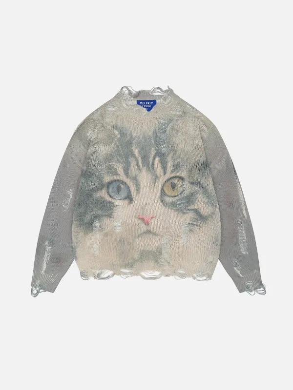 Aelfric Eden Heterochromia Eye Cat Graphic Sweater sold by Aelfric Eden