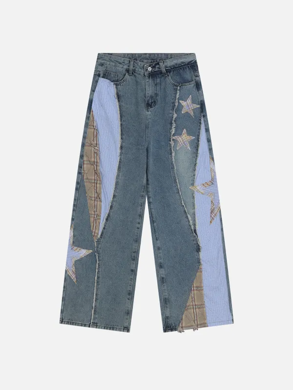 Aelfric Eden Plaid Stripe Patchwork Jeans sold by Aelfric Eden