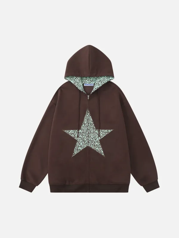 Aelfric Eden Leopard Star Graphic Zip Up Hoodie sold by Aelfric Eden