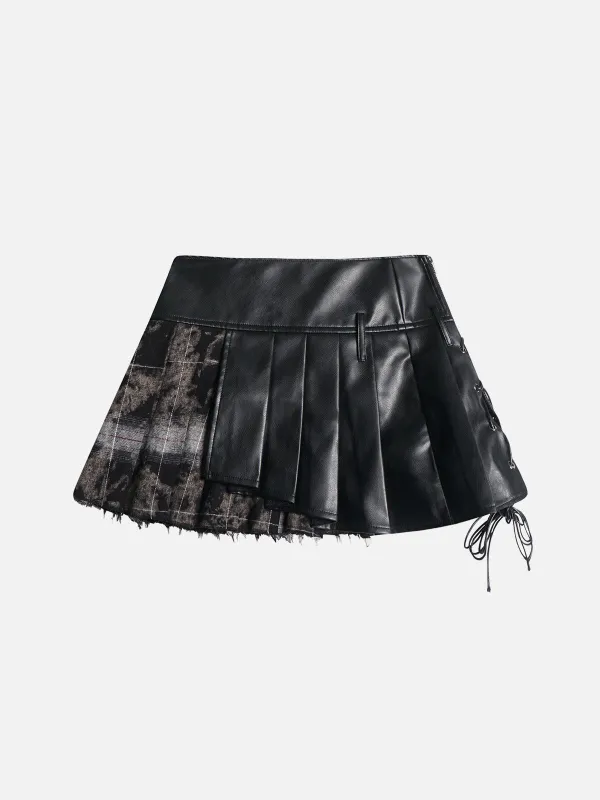 Aelfric Eden Plaid Patchwork Faux Leather Skirt sold by Aelfric Eden