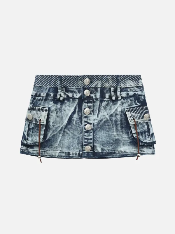 ◆Aelfric Eden◆Fringe Patchwork デニムスカート 送料込 US ONLY)Aelfric Eden Fringe Wrinkle Washed Denim Skirt