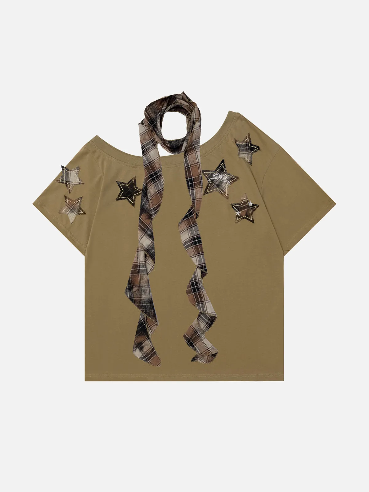 Aelfric Eden Plaid Scarf Off shoulder Tee sold by Aelfric Eden