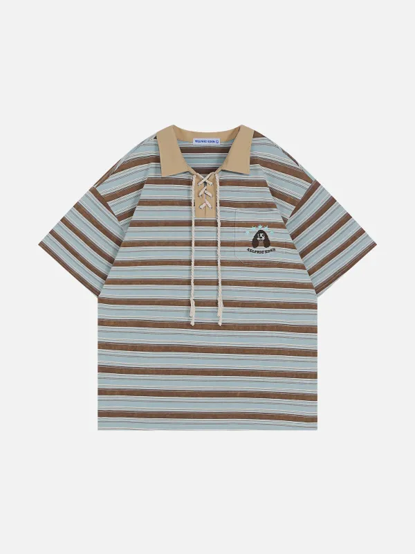 Aelfric Eden Stripe Tied Neckline Polo Tee sold by Aelfric Eden