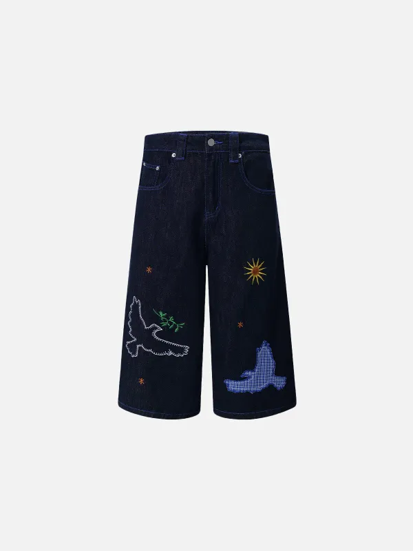 Aelfric Eden Pigeon Embroidery Longline Jorts sold by Aelfric Eden