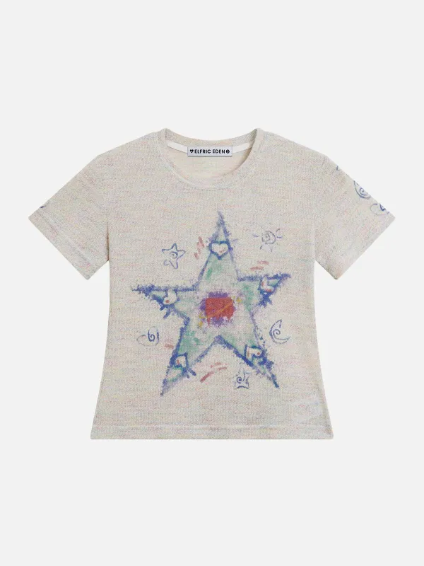 Aelfric Eden Star Print Cropped Knit Tee sold by Aelfric Eden