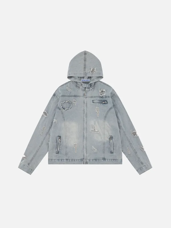 Aelfric Eden Washed Distressed Denim Zip Up Hoodie sold by Aelfric Eden