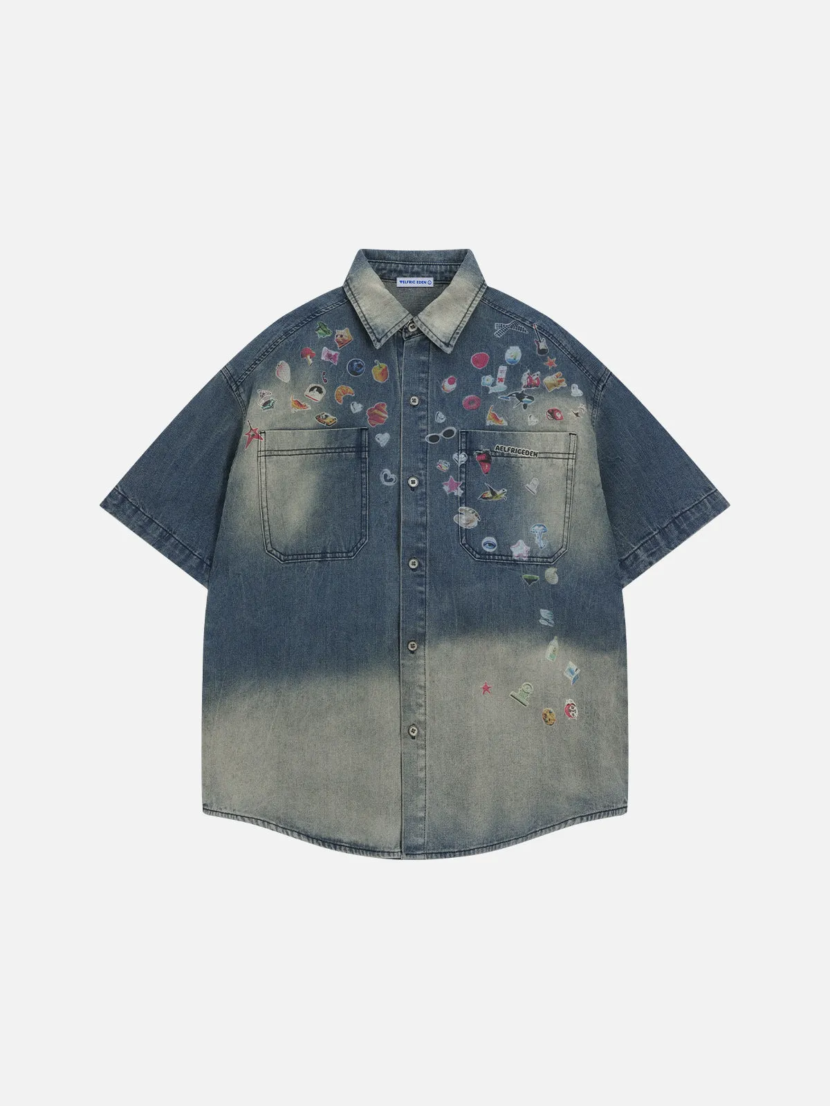 Aelfric Eden Sticker Print Denim Short Sleeve Shirt sold by Aelfric Eden