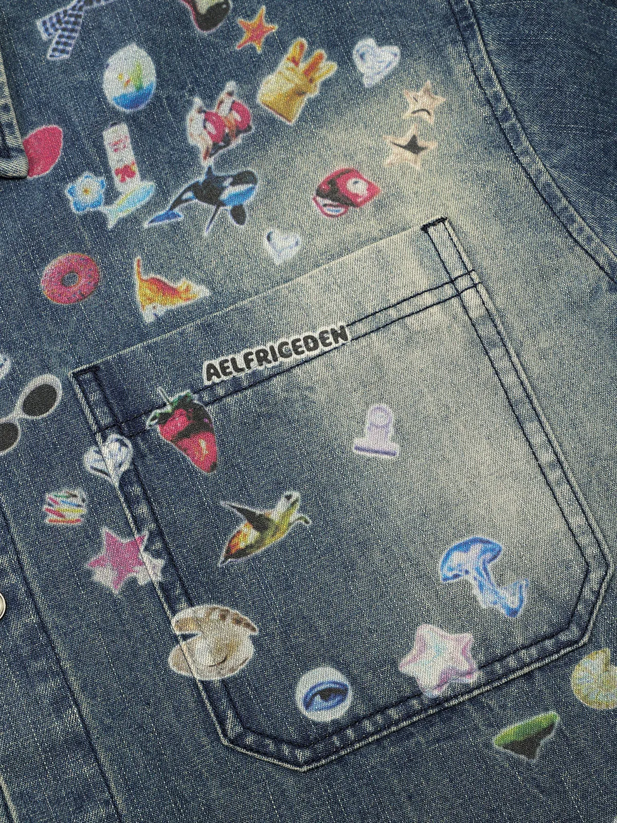 Aelfric Eden Sticker Print Denim Short Sleeve Shirt sold by Aelfric Eden product image thumbnail 3