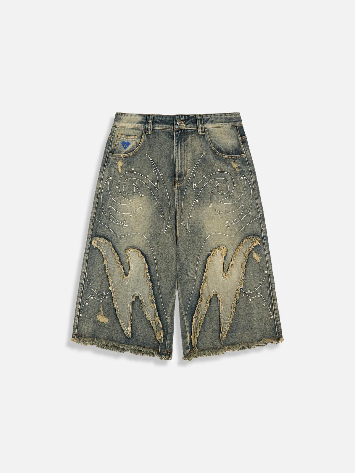 Aelfric Eden Rivet Applique Embroidery Longline Jorts sold by Aelfric Eden