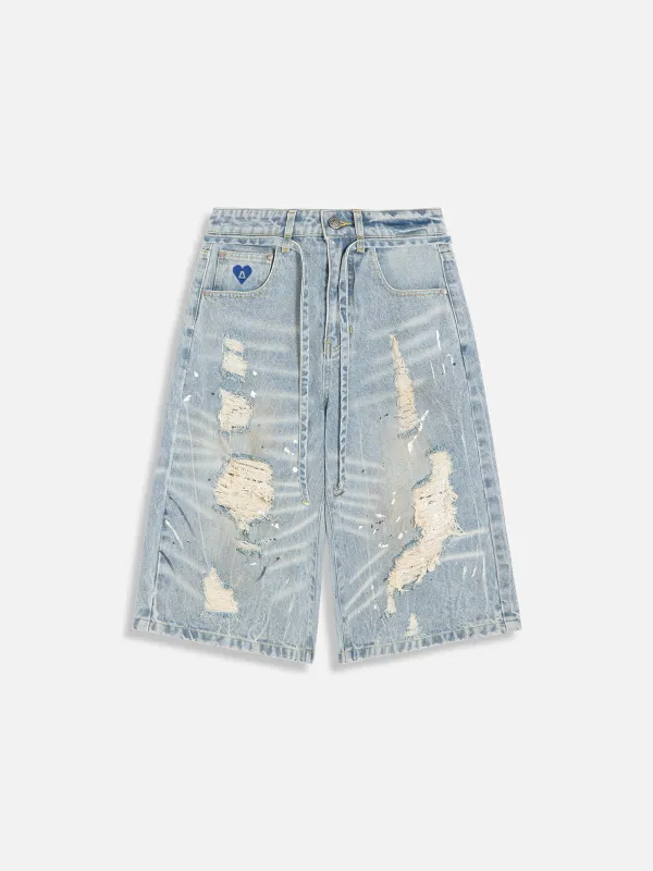 Aelfric Eden Splash Ink Distressed Longline Jorts sold by Aelfric Eden