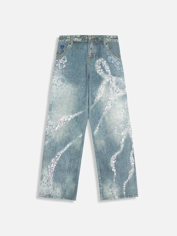 Aelfric Eden Rhinestone 3D Print Jeans sold by Aelfric Eden
