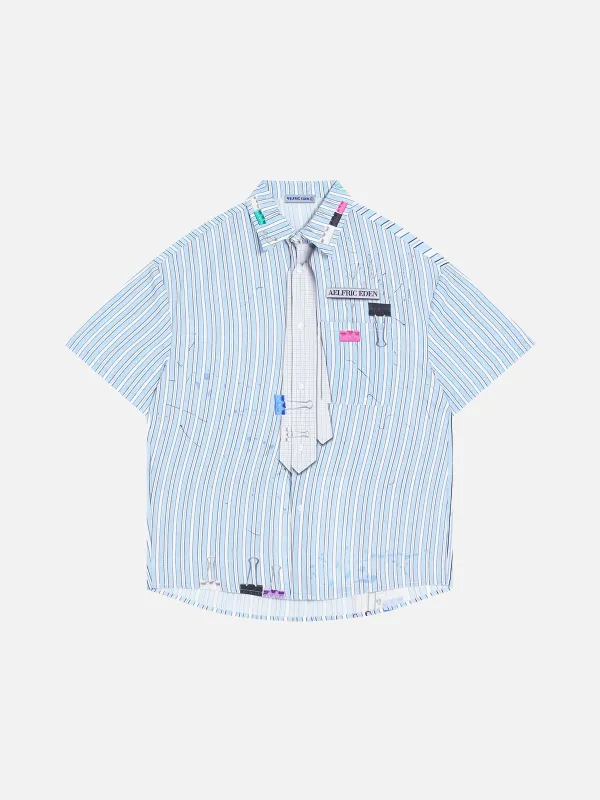 Aelfric Eden Stripe Necktie Short Sleeve Shirt sold by Aelfric Eden