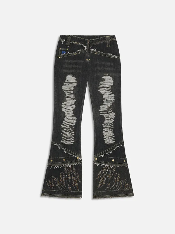 Aelfric Eden Ripped Fringe Rivet Flare Jeans sold by Aelfric Eden